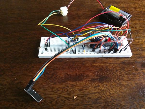 Sensor node prototype on a breadboard